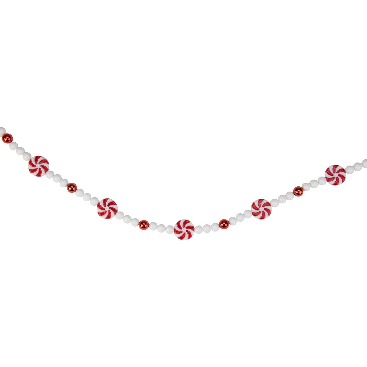 9' x 1" Red and White Peppermint Candy Beaded Artificial Christmas Garland - Unlit