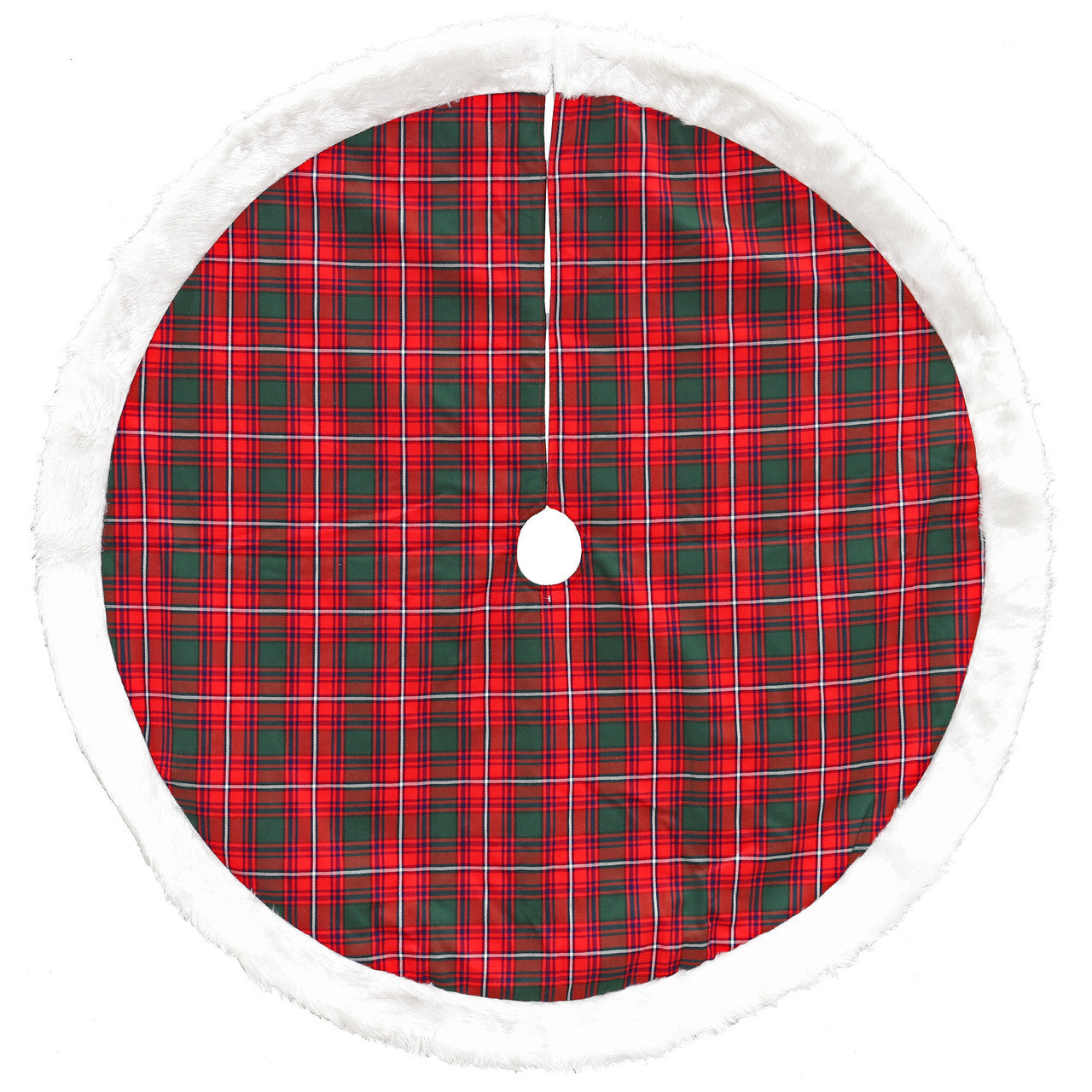 48" Red and White Plaid Border Christmas Tree Skirt