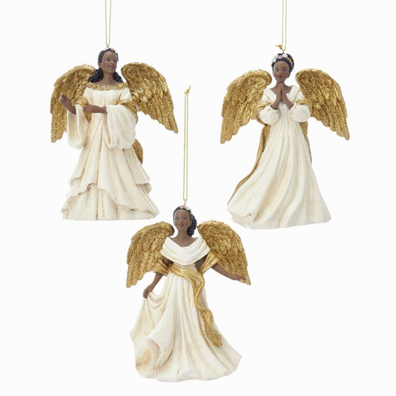 Pack of 6 Ivory and Gold Regal African American Angels Christmas Ornaments 4.5"