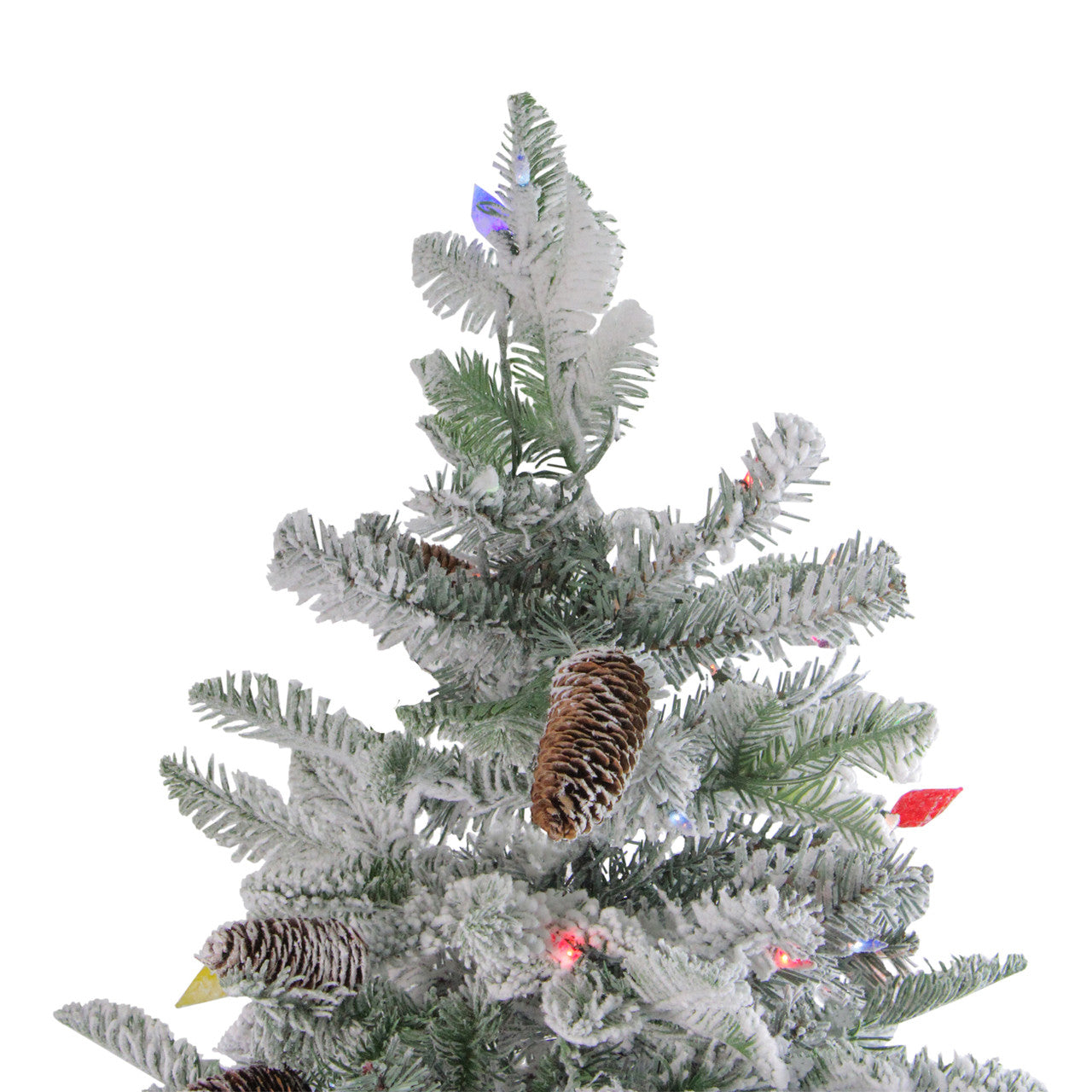 6.5' Pre-Lit Flocked Dunton Spruce Slim Artificial Christmas Tree - Multi Lights