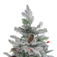 Thumbnail for 6.5' Pre-Lit Flocked Dunton Spruce Slim Artificial Christmas Tree - Multi Lights