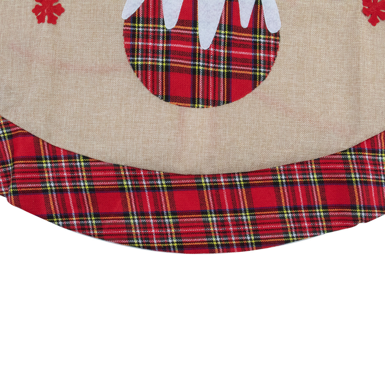 48" Burlap Plaid Tree Skirt with Christmas Puddings