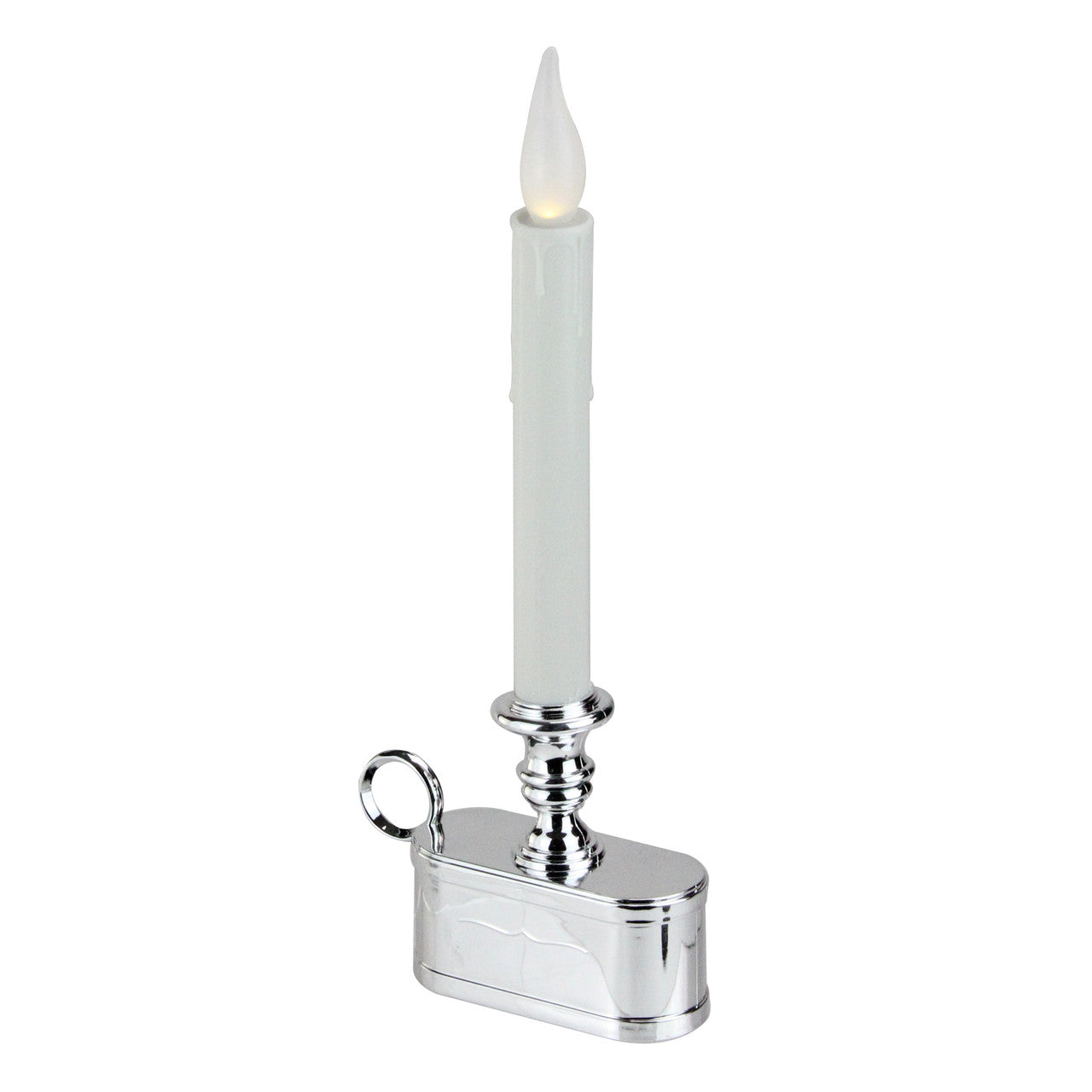 11" Battery Operated White and Silver LED Christmas Candle Lamp with Toned Base