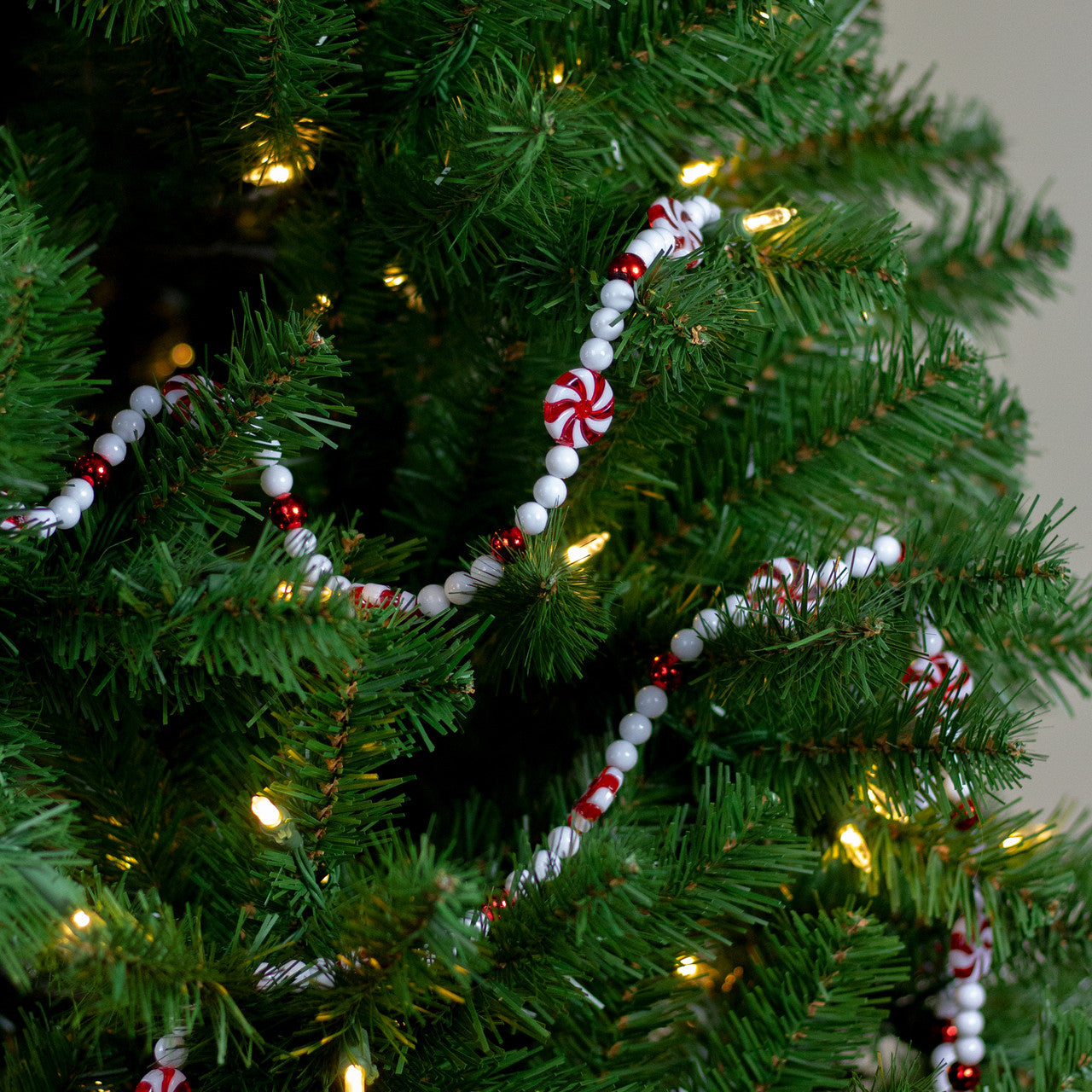 9' x 1" Red and White Peppermint Candy Beaded Artificial Christmas Garland - Unlit