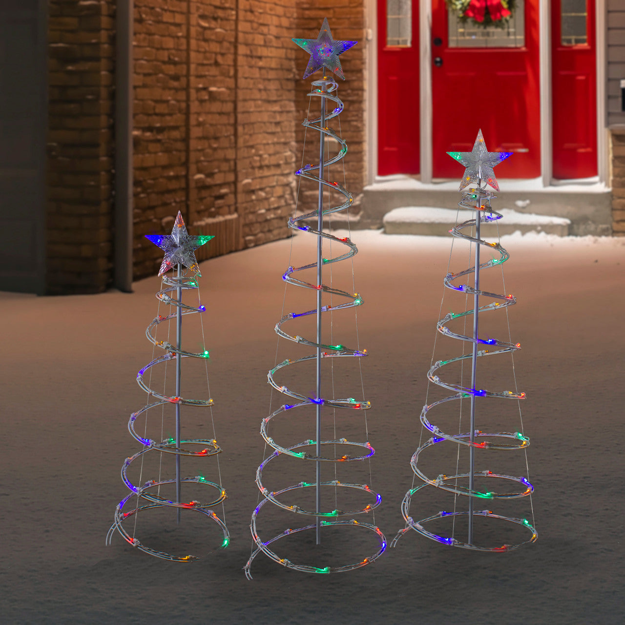 Set of 3 LED Lighted Multi-Color Outdoor Spiral Christmas Cone Trees 3', 4', and 6'