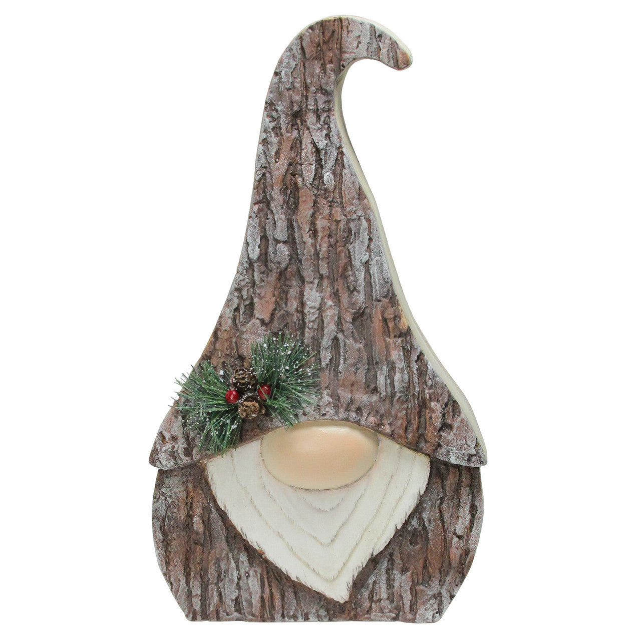 16" Brown and White Faux Tree Bark Gnome Christmas Figure