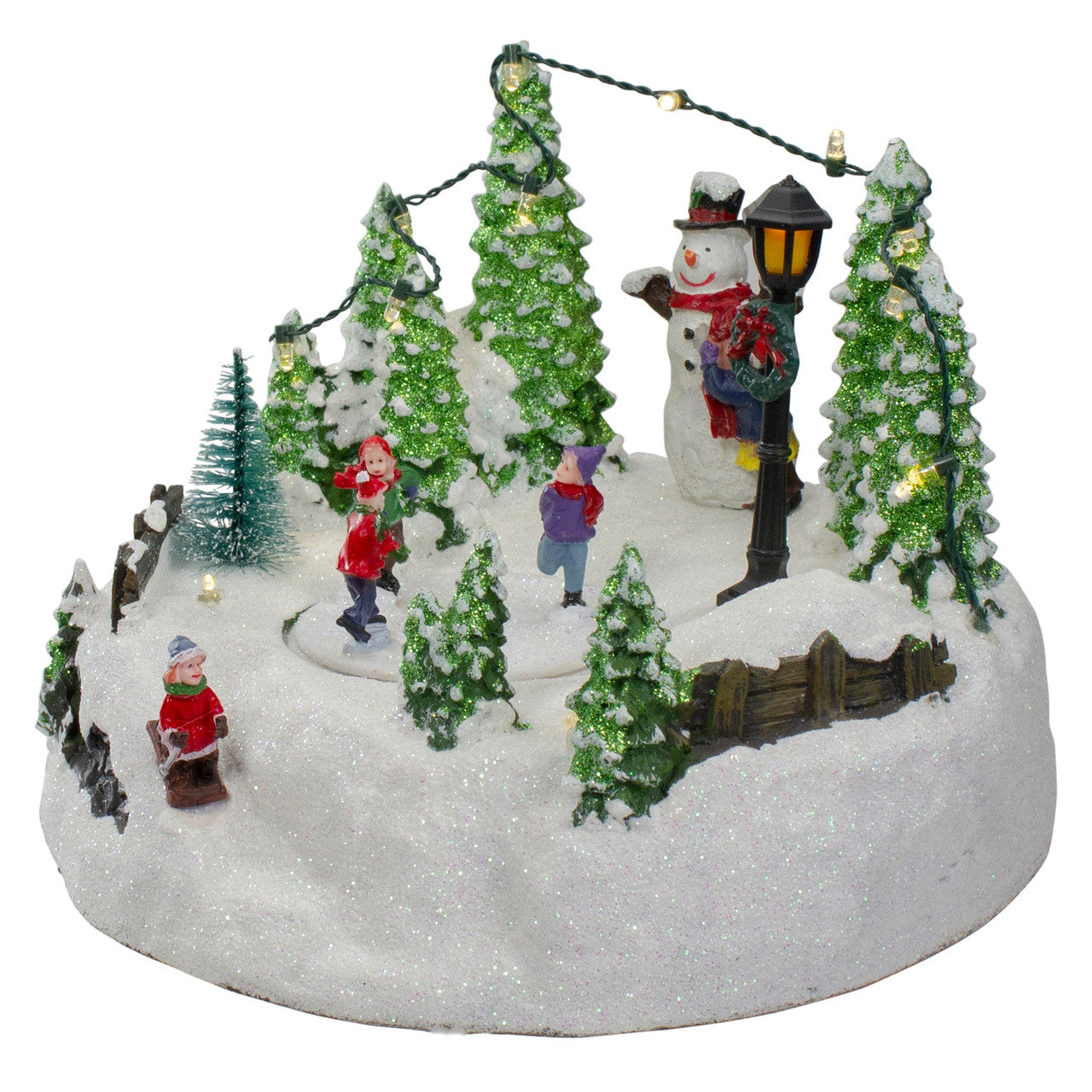 9" Lighted Christmas Scene with Moving Skaters and a Snowman