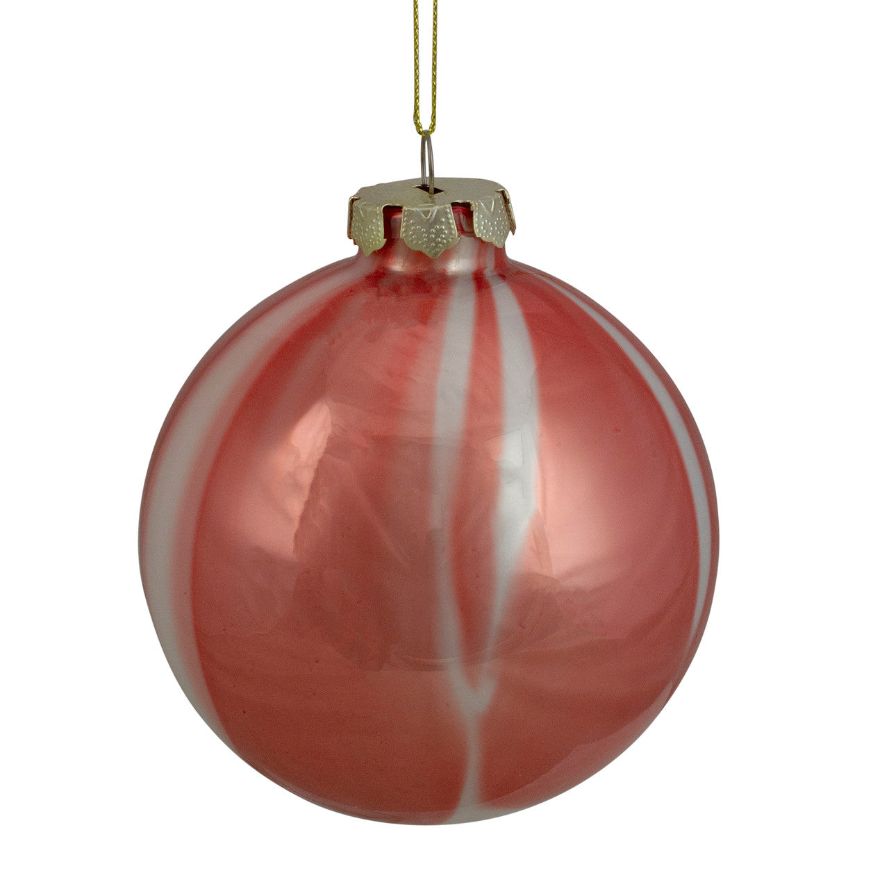 4" Red and White Marbled Glass Christmas Ornament