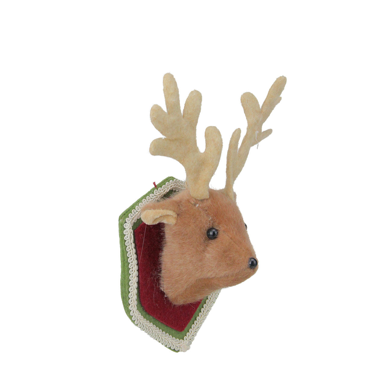 7.5" Brown and Red Stuffed Deer Head Plaque Christmas Ornament