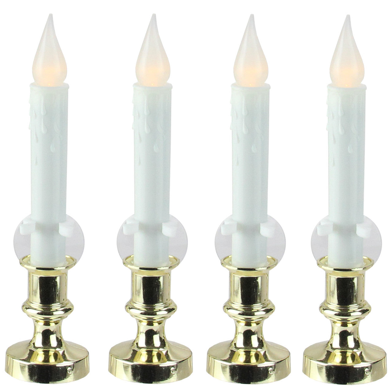 Set of 4 White and Gold LED C5 Flickering Window Christmas Candle Lamp with Timer 8.5"