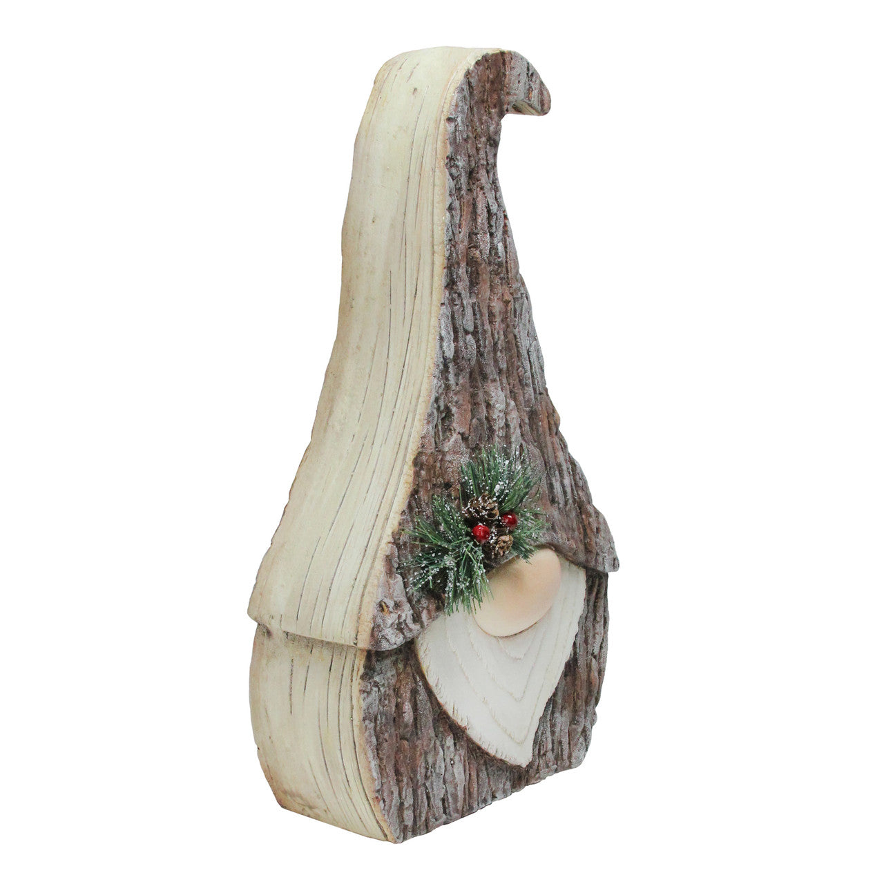 16" Brown and White Faux Tree Bark Gnome Christmas Figure