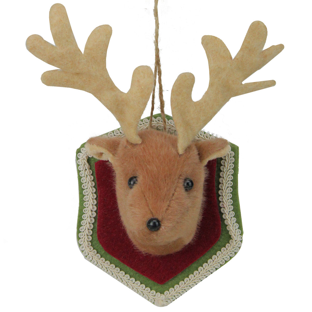 7.5" Brown and Red Stuffed Deer Head Plaque Christmas Ornament