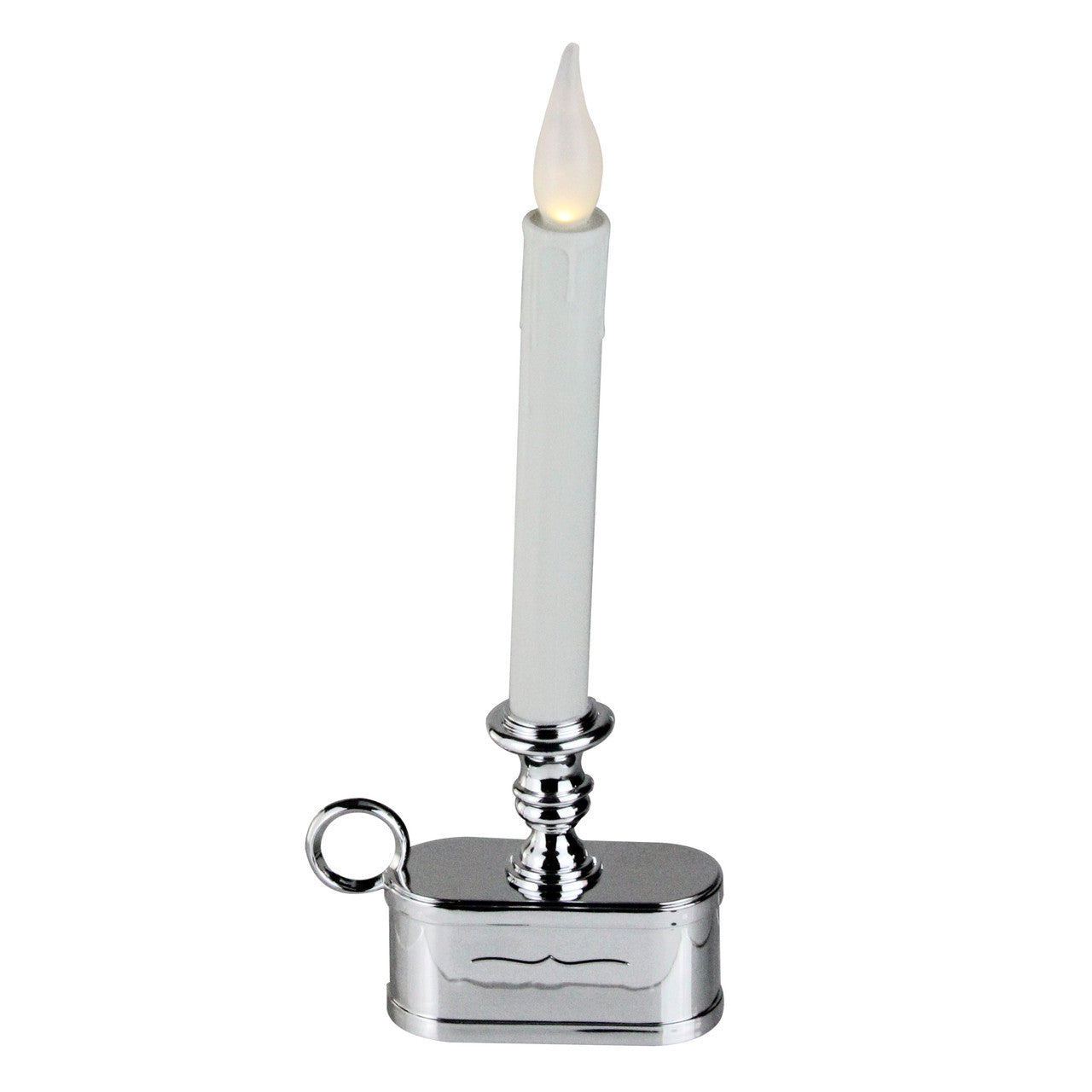 11" Battery Operated White and Silver LED Christmas Candle Lamp with Toned Base