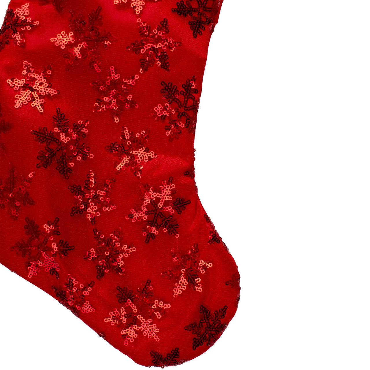 20.5" Red and White Sequin Snowflake Christmas Stocking