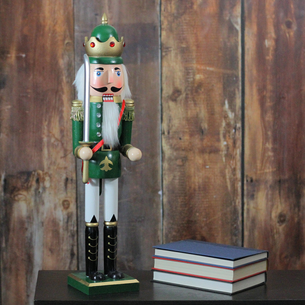 24" Green and Gold Christmas Nutcracker King with Sword