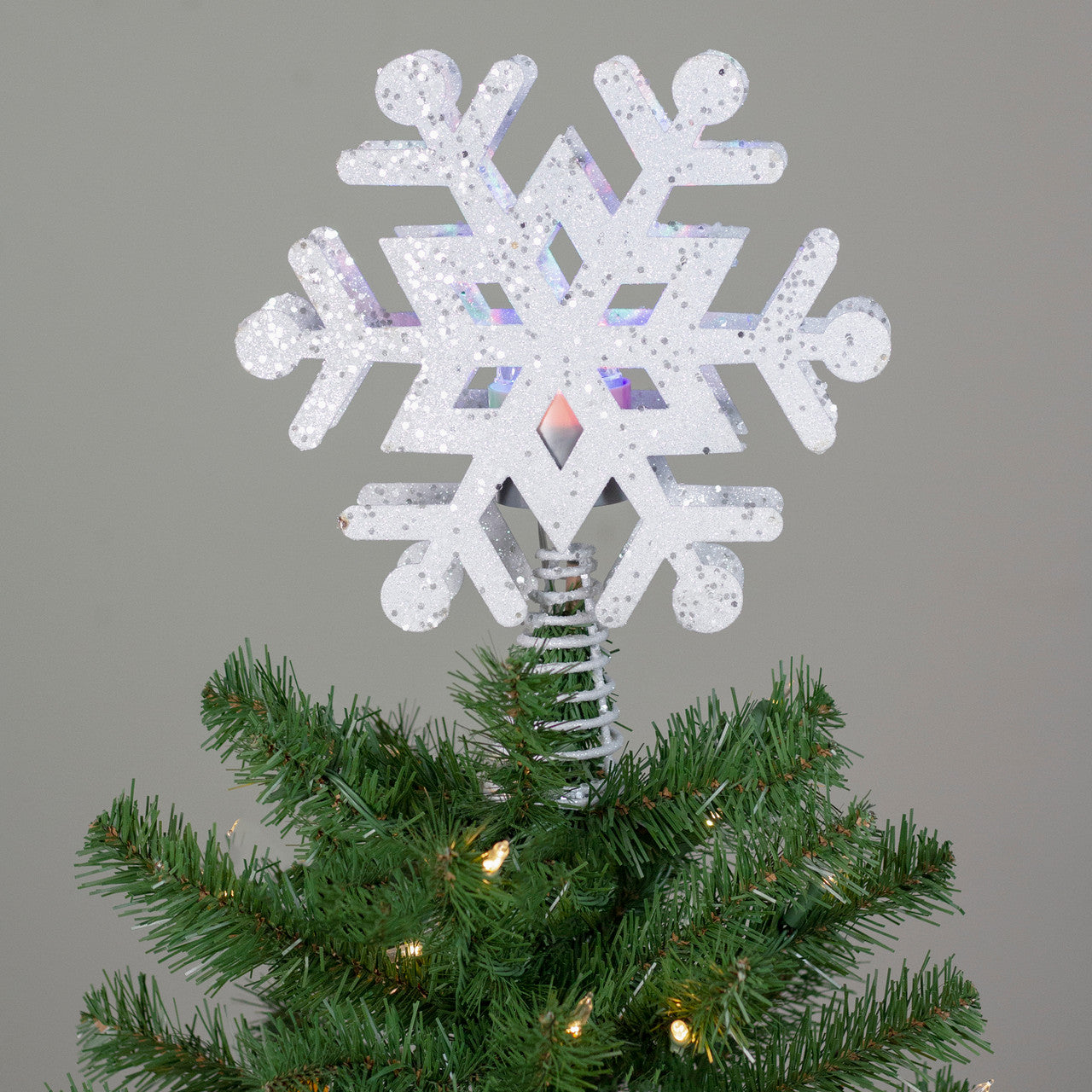 12" Lighted White Snowflake Christmas Tree Topper - Multicolor Lights