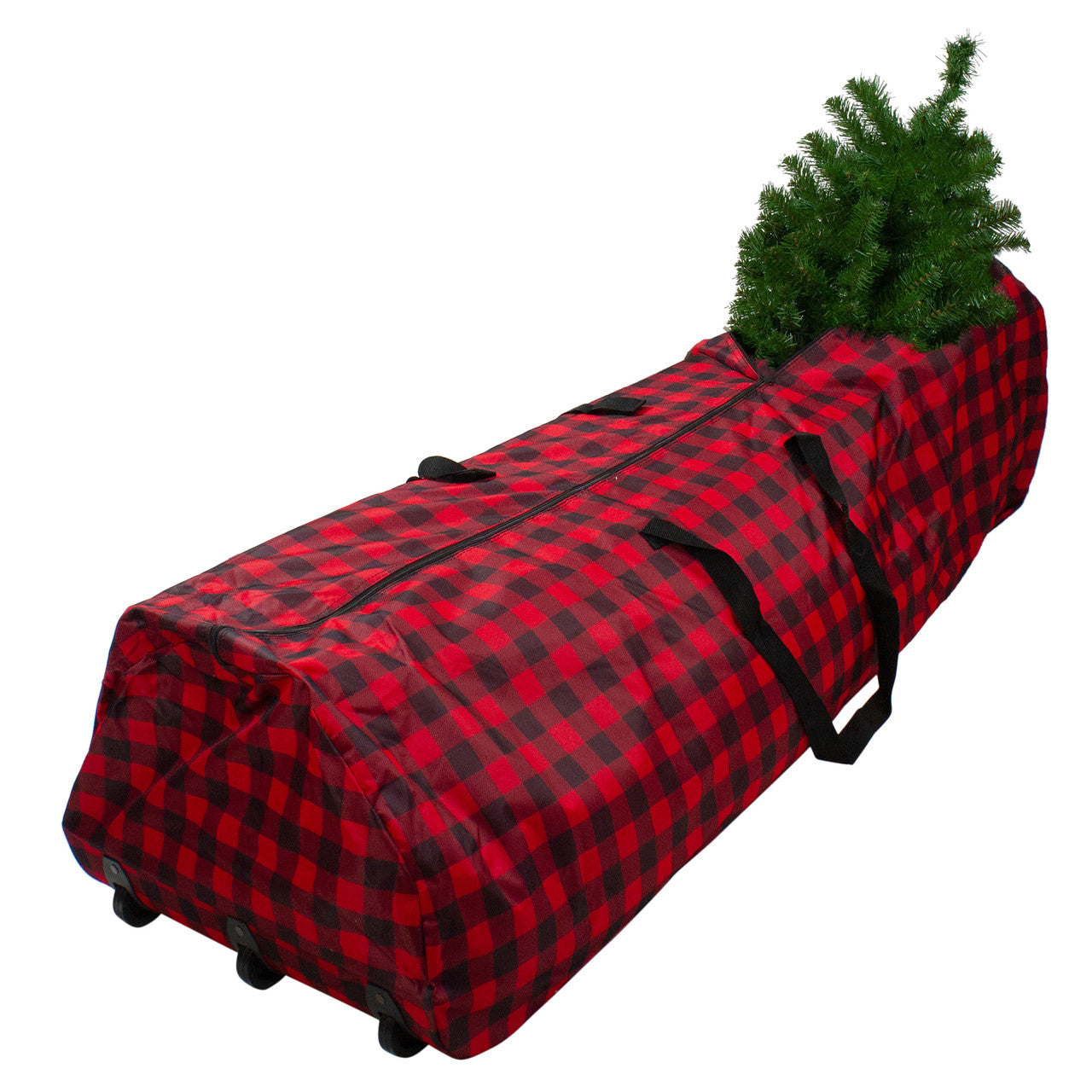 54" Red and Black Plaid Rolling Tree Christmas Tree Storage Bag For Artificial Trees Up To 9ft