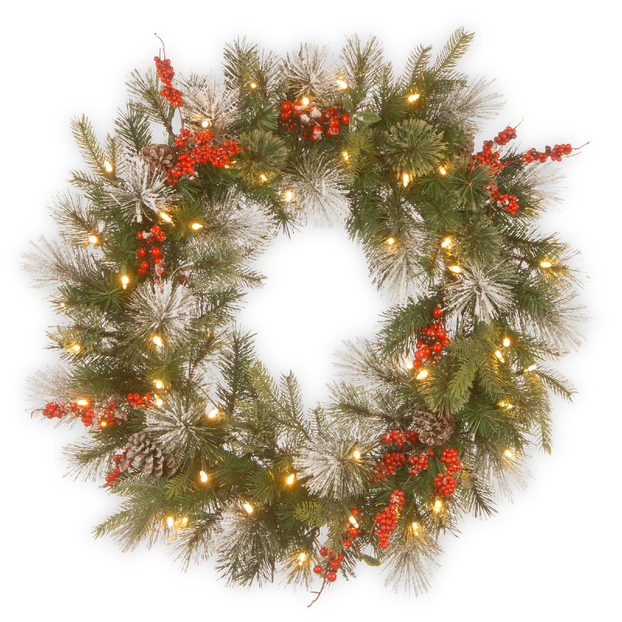 Pre-Lit Wintry Berry Artificial Christmas Wreath - 30-Inch, LED Lights