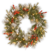 Thumbnail for Pre-Lit Wintry Berry Artificial Christmas Wreath - 30-Inch, LED Lights