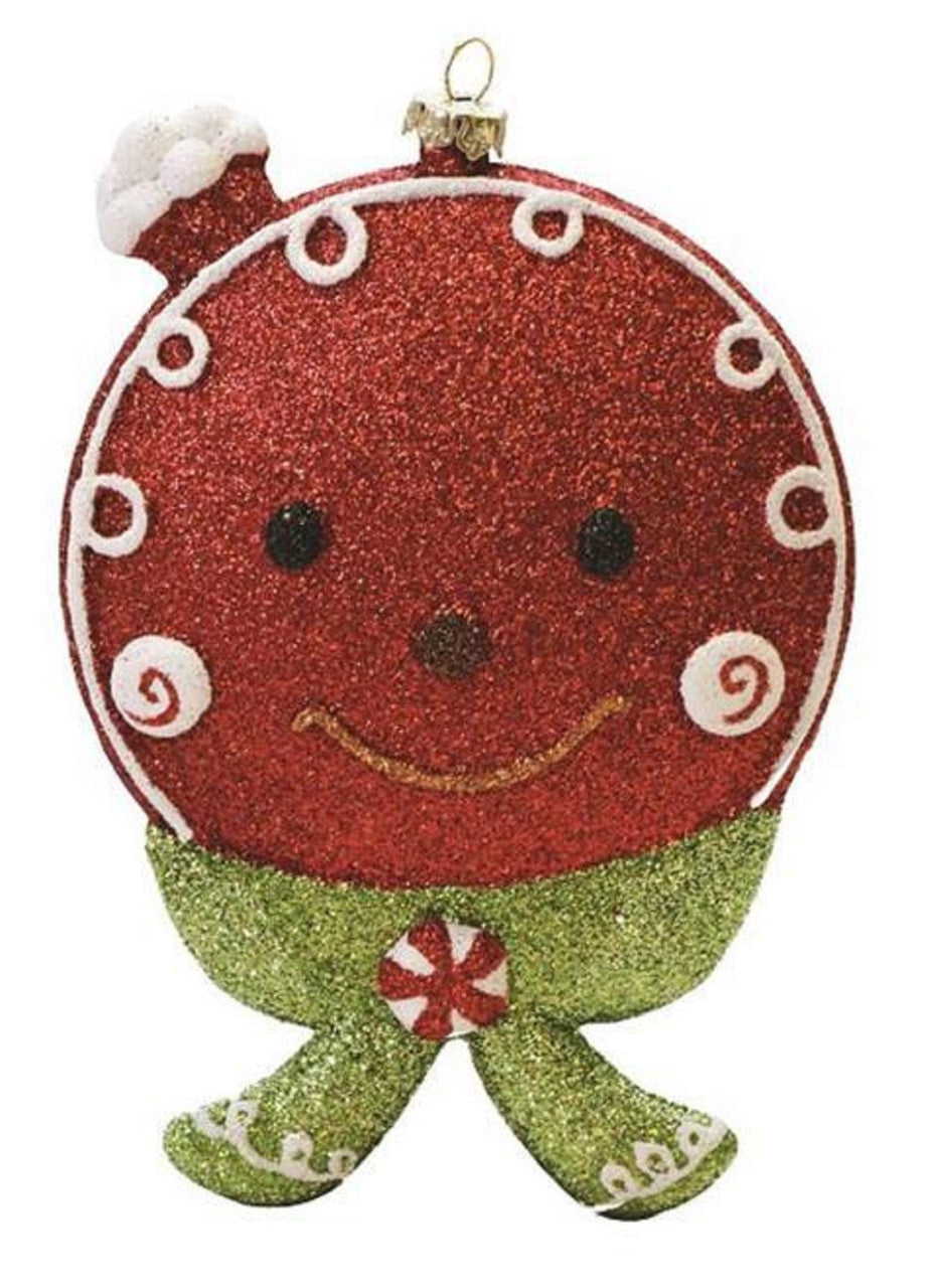 5.5" Red and Green Glittered Shatterproof Gingerbread Head Christmas Ornament