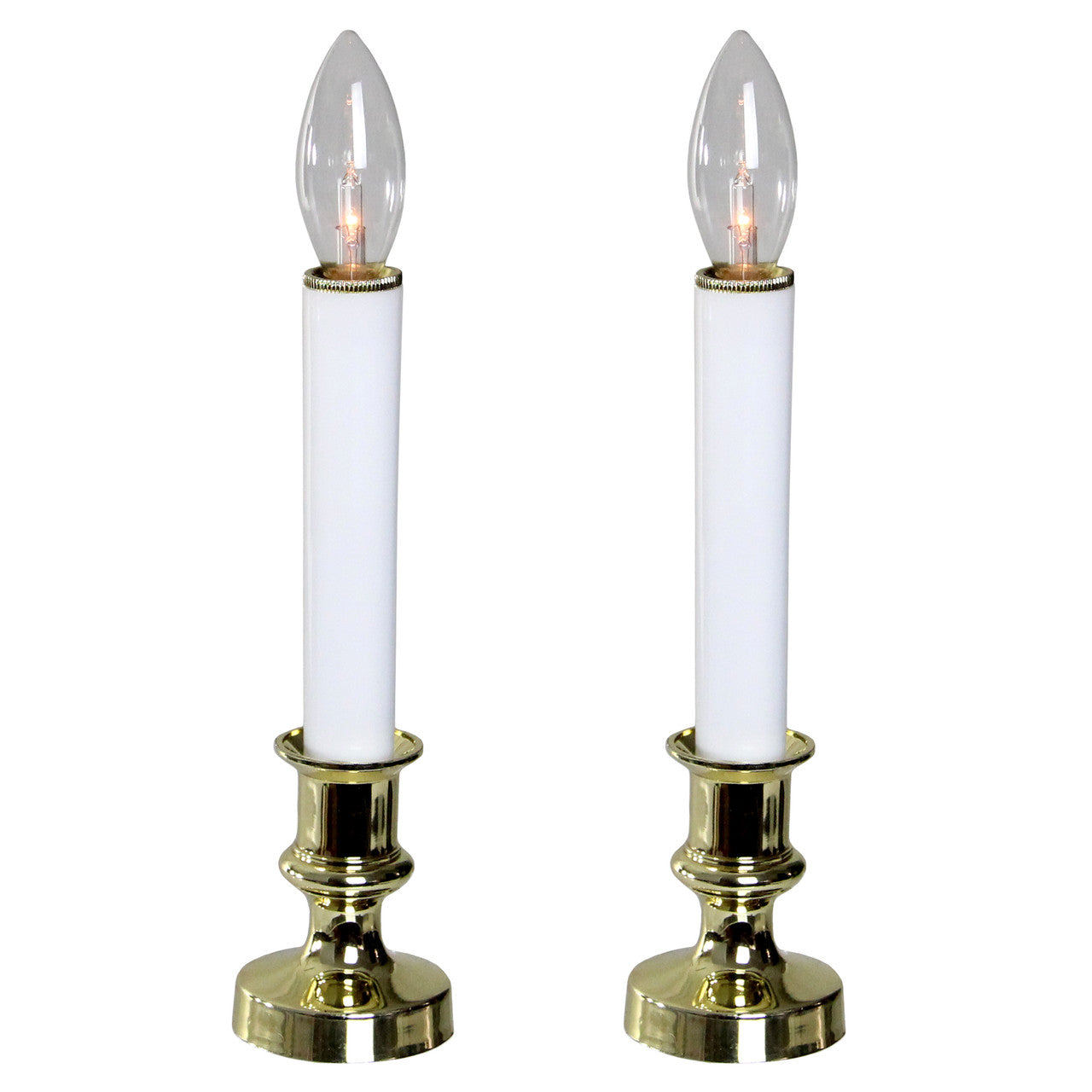 Set of 2 White and Gold Christmas Candle Lamps 9"