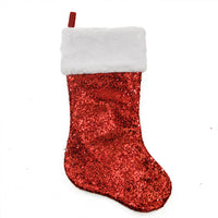 Thumbnail for 20'' Shiny Red and White Faux Fur Cuff Holographic Sequined Christmas Stocking