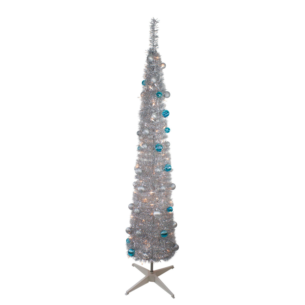 6' Pre-Lit Silver and Blue Pre-Decorated Pop-Up Artificial Christmas Tree