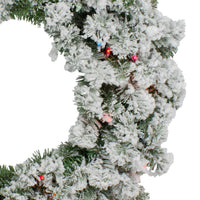 Thumbnail for Pre-Lit Heavily Flocked Pine Artificial Christmas Wreath - 24-Inch, Multi-Color Lights