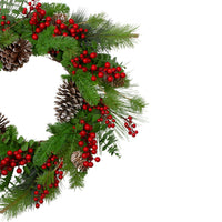 Thumbnail for Holly Berries and Snowy Pinecones Artificial Christmas Wreath - 24-Inch, Unlit