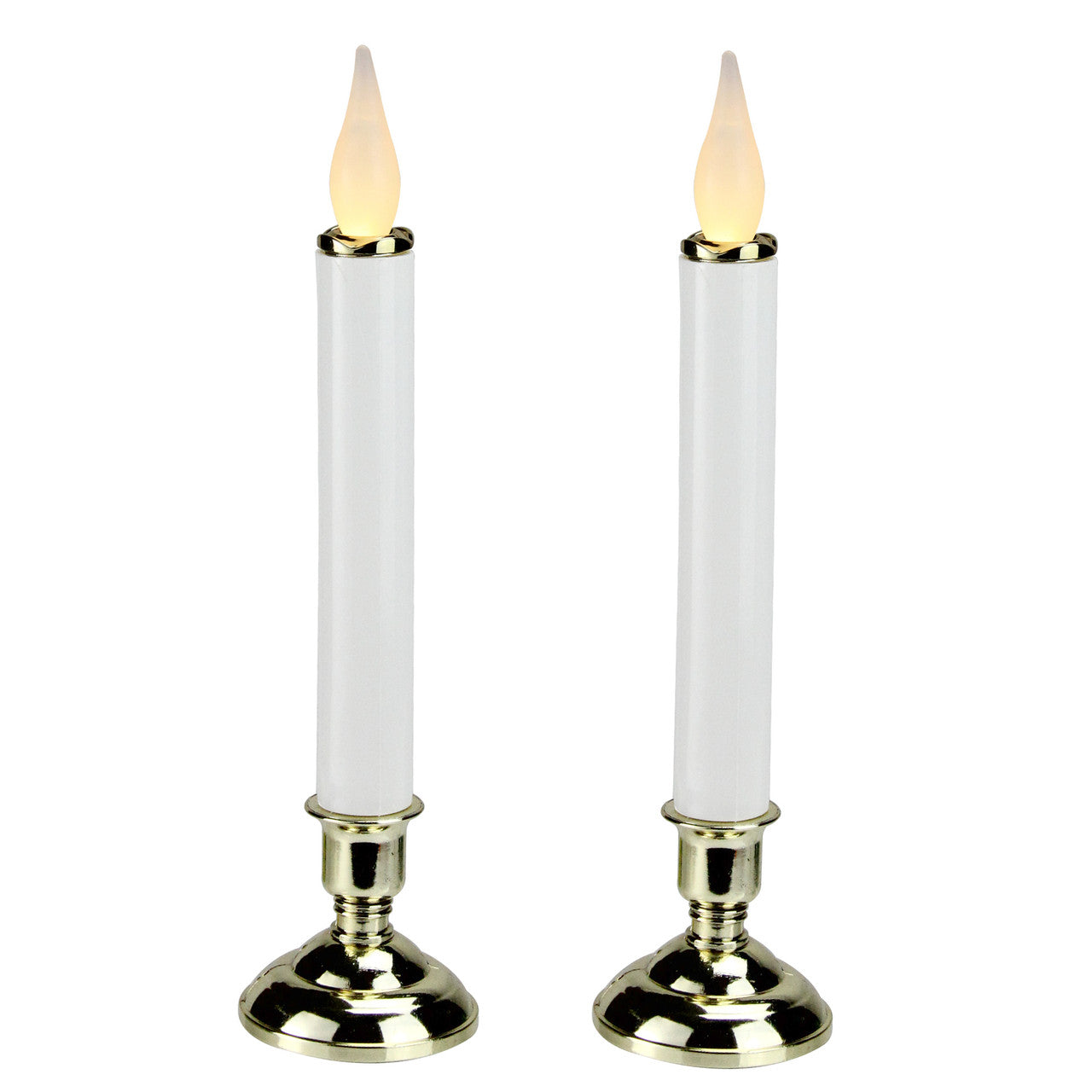 Set of 2 Battery Operated White and Gold LED Christmas Candle Lamps with Base 9.75"