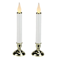 Thumbnail for Set of 2 Battery Operated White and Gold LED Christmas Candle Lamps with Base 9.75