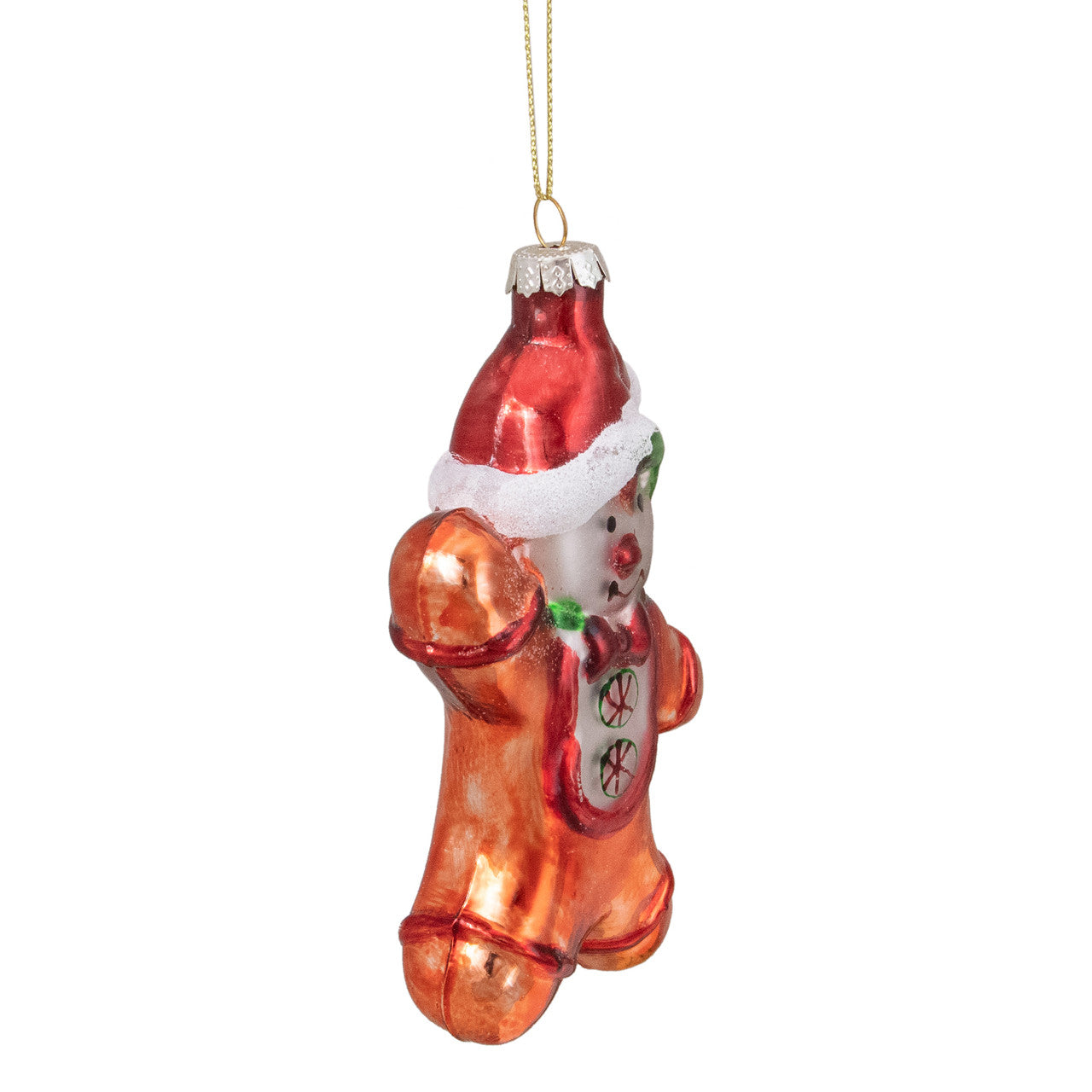 5" Gingerbread Man with Santa Hat Hanging Glass Christmas Ornament