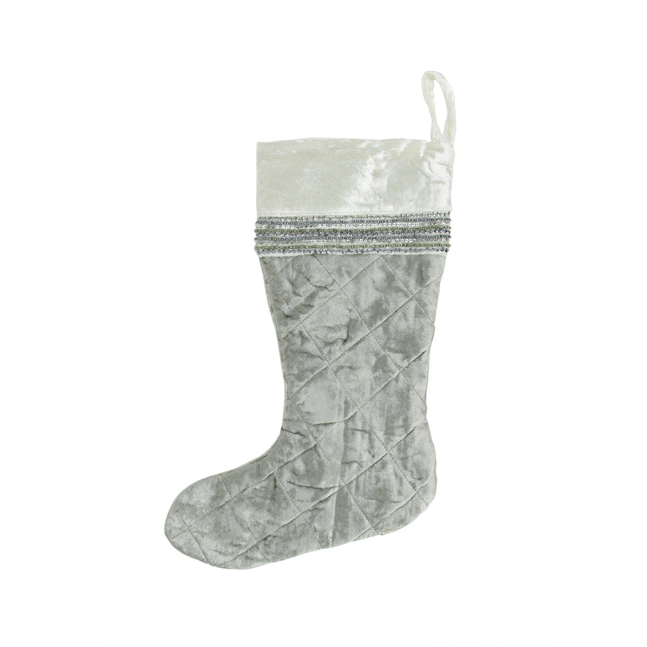 17" Gray and White Quilted Embellished Christmas Stocking