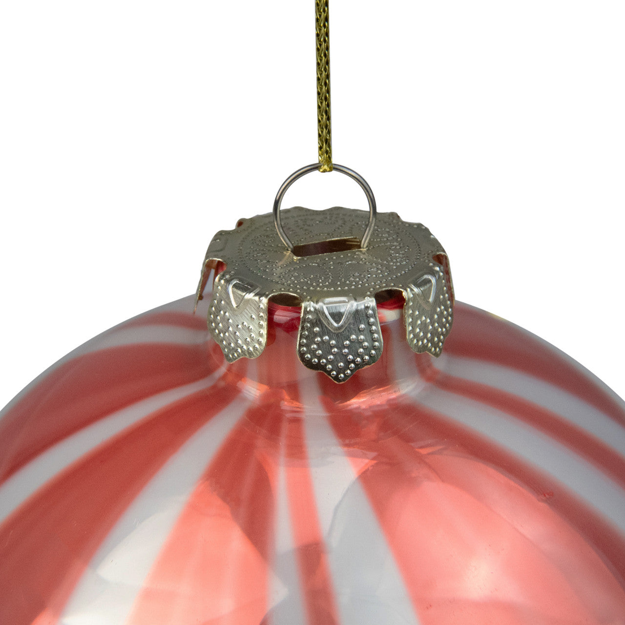 4" Red and White Marbled Glass Christmas Ornament