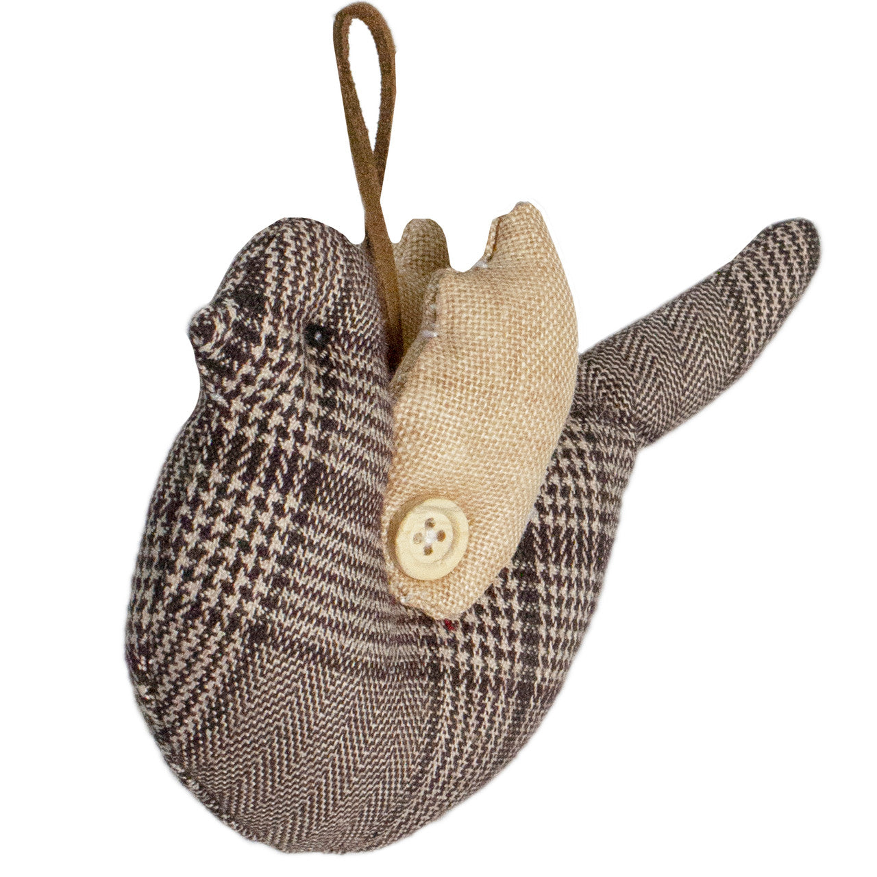 8" Brown and Beige Houndstooth Plaid Bird Christmas Ornament