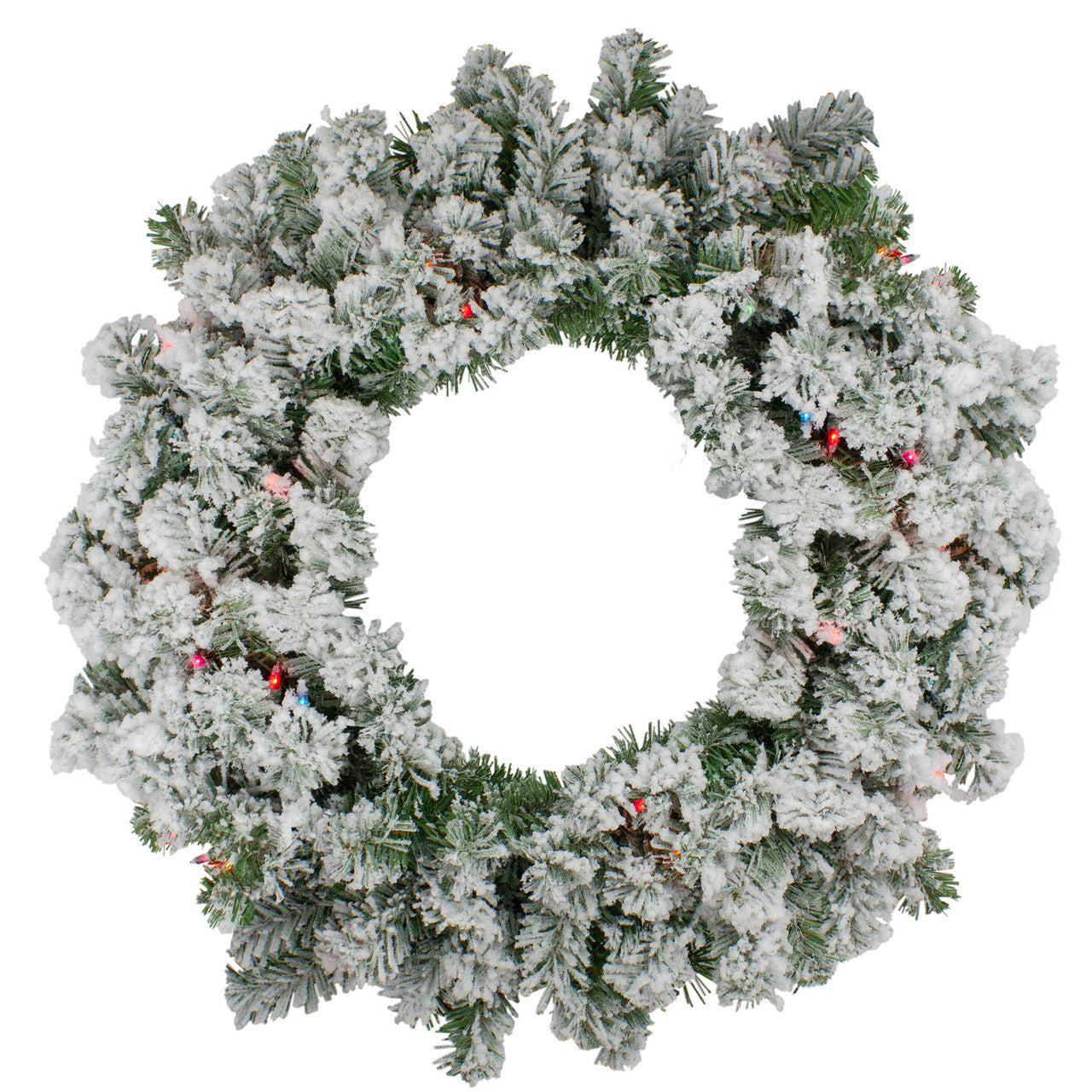 Pre-Lit Heavily Flocked Pine Artificial Christmas Wreath - 24-Inch, Multi-Color Lights