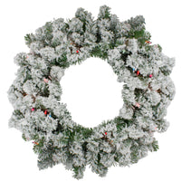 Thumbnail for Pre-Lit Heavily Flocked Pine Artificial Christmas Wreath - 24-Inch, Multi-Color Lights