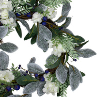 Thumbnail for Iced Hydrangeas, Blueberries, and Foliage Artificial Christmas Wreath - 26 Inch, Unlit