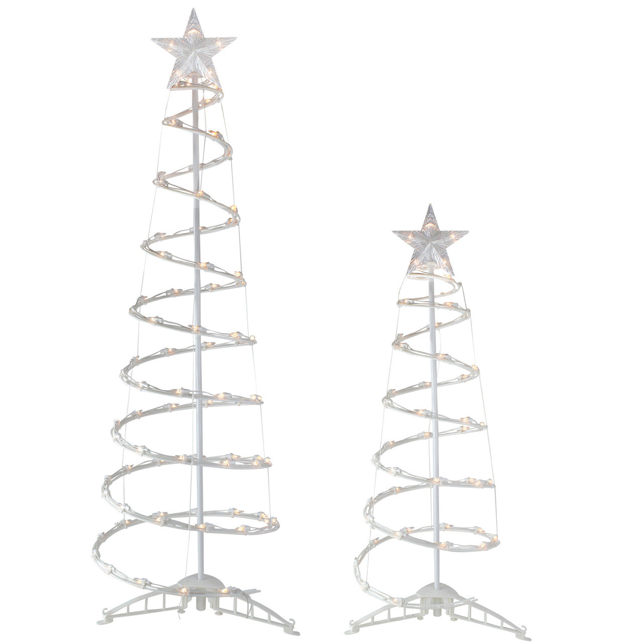 Set of 2 Lighted Clear Outdoor Spiral Christmas Cone Trees 4', 6'