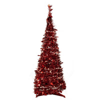 6' Pre-Lit Red Tinsel Pop-Up Artificial Christmas Tree - Clear Lights