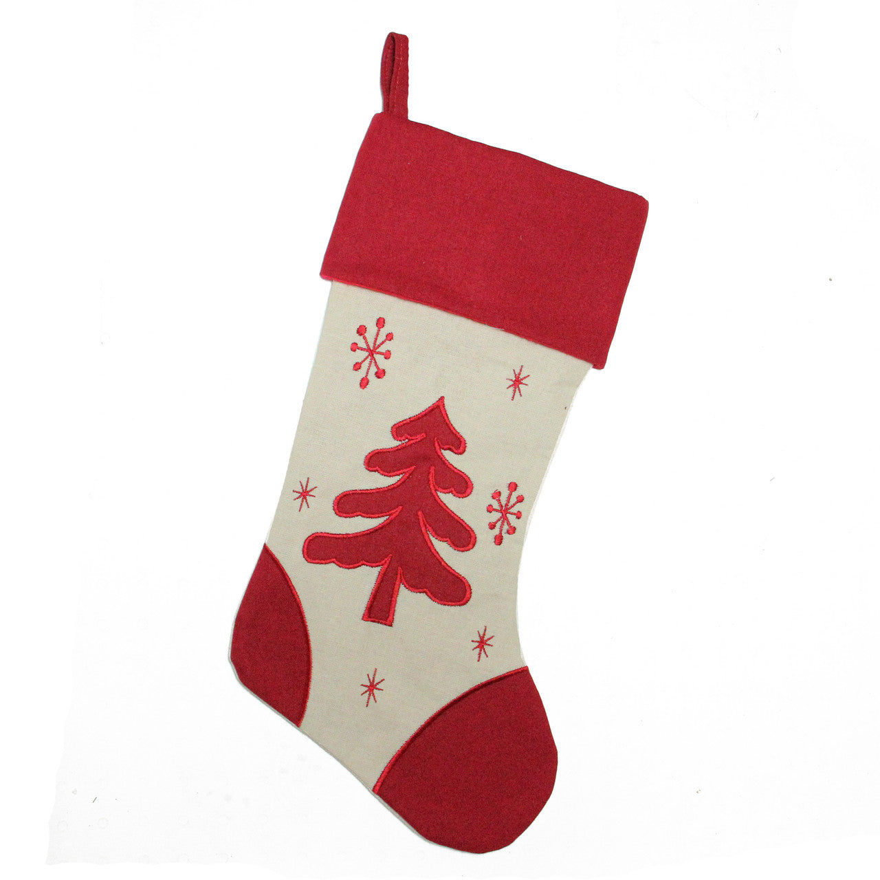 18" Red and Ivory Tree with Snowflakes Christmas Stocking