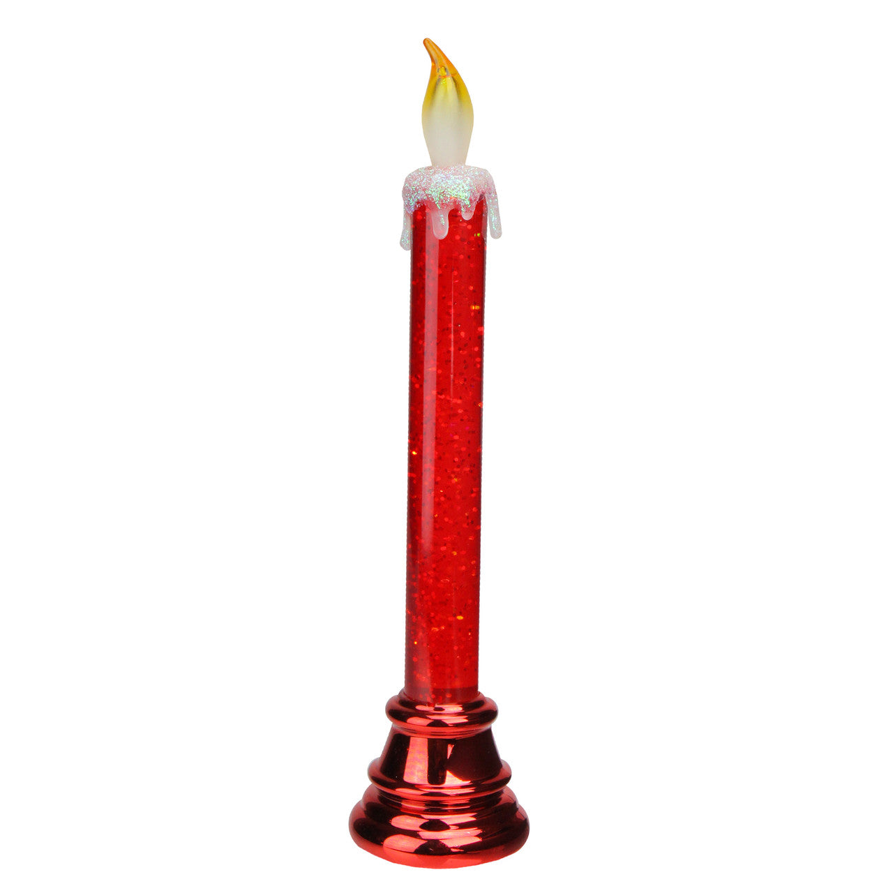 Red LED Glittered Flameless Christmas Candle Lamp - 9.25 Inch