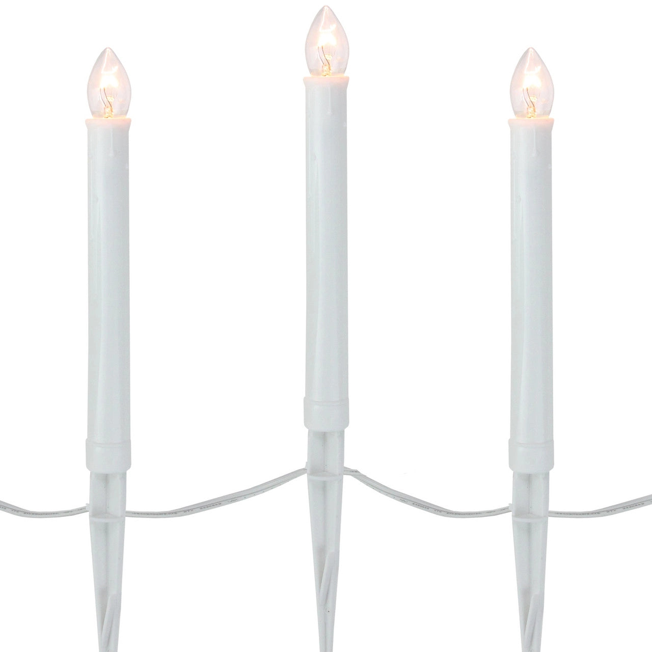 10 White C7 Candle Pathway Markers Christmas Lights - 8" White Wire