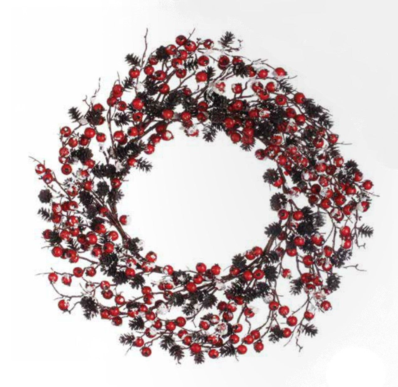 Red Berry and Pine Cone Snow Flocked Artificial Christmas Wreath - 24 inches Unlit