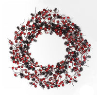 Thumbnail for Red Berry and Pine Cone Snow Flocked Artificial Christmas Wreath - 24 inches Unlit