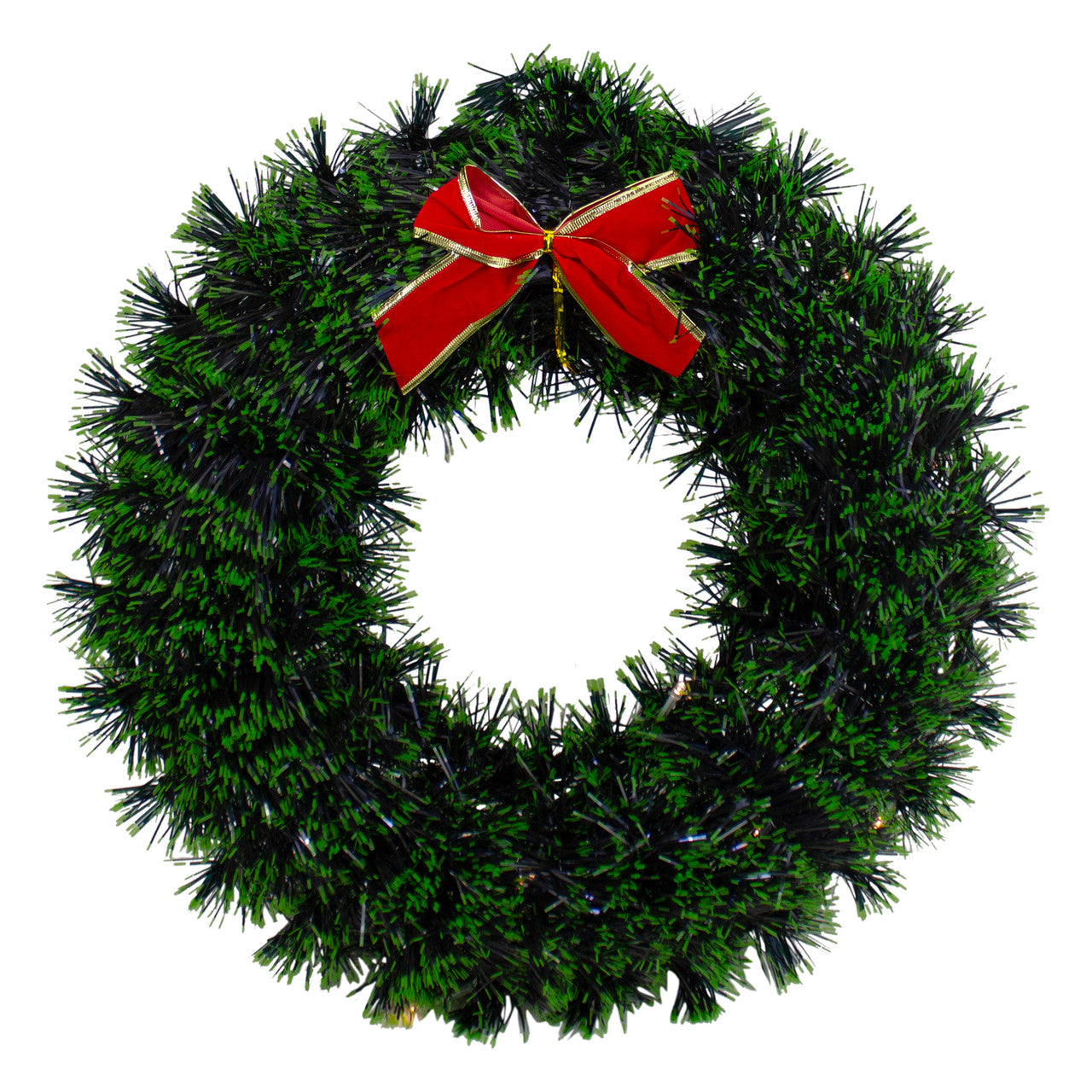 17" Pre-Lit Green Tinsel Artificial Christmas Wreath with a Bow - Clear LED Lights