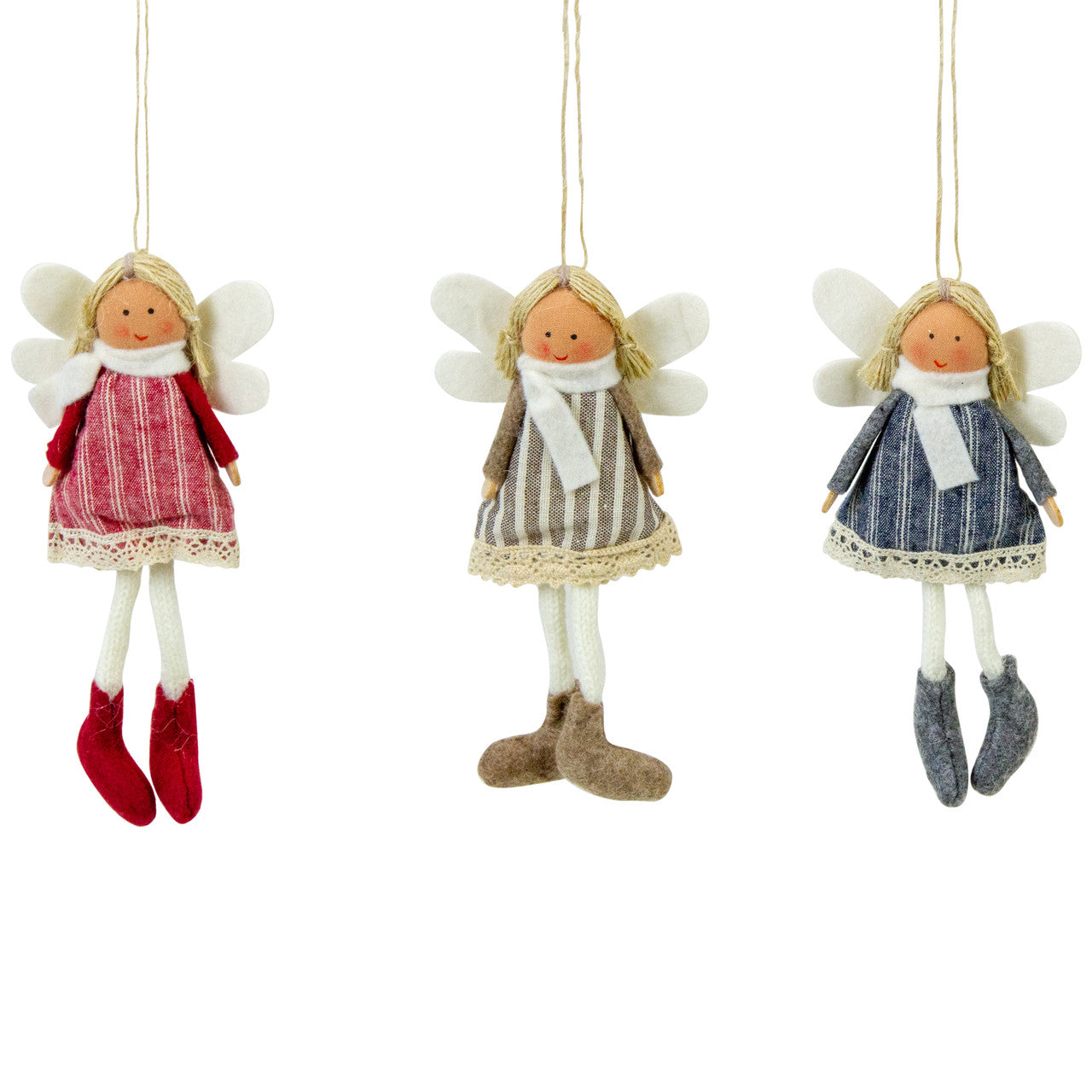 Set of 3 Hanging Angel Doll Christmas Ornaments 6"