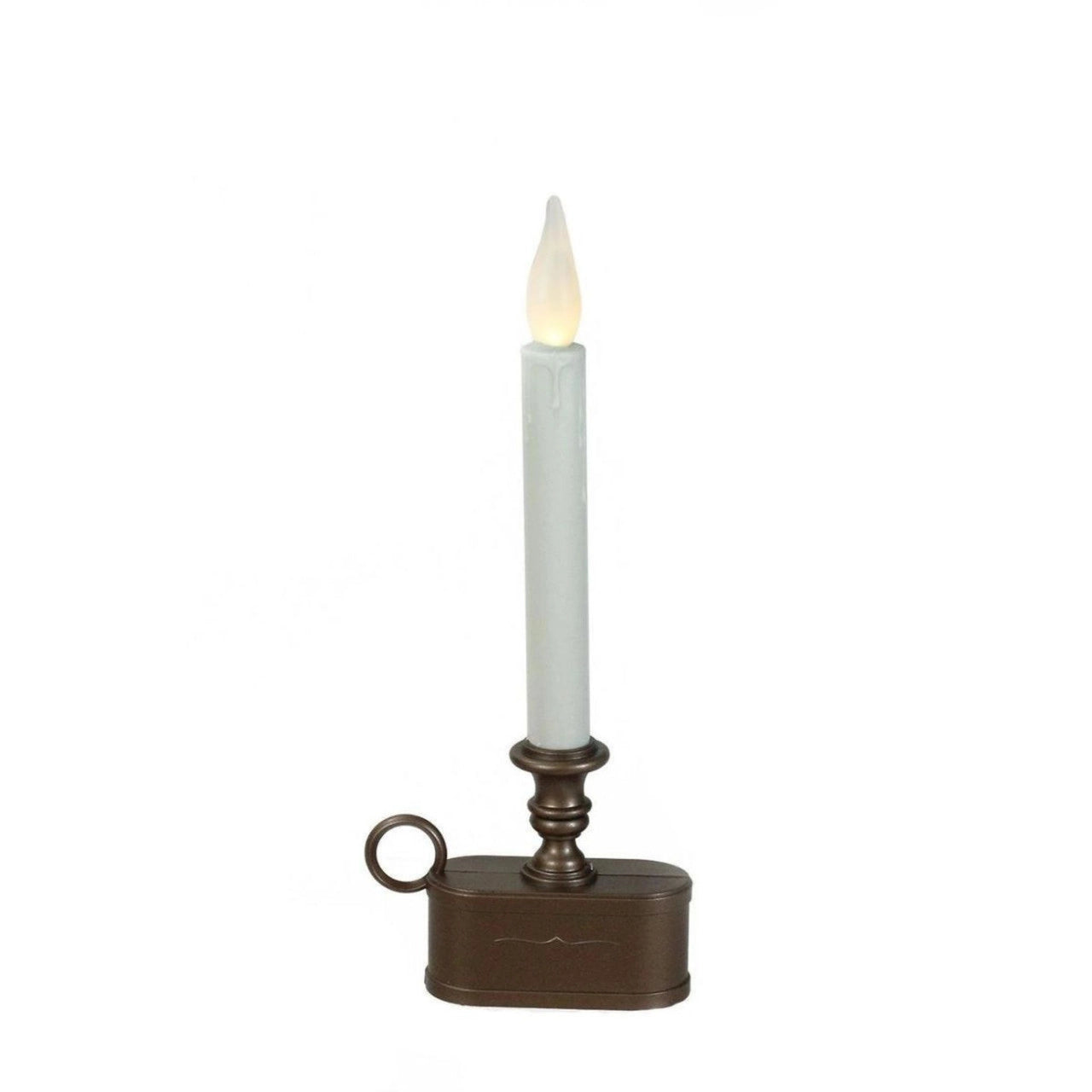 11" Battery Operated White and Bronze LED Christmas Candle Lamp with Toned Base