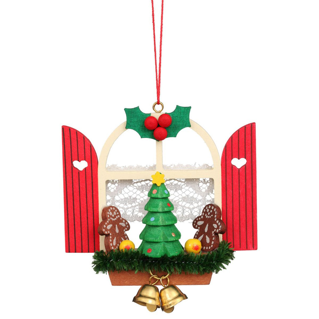 3" Red, Beige, and Green Window with Gingerbread Collectible Christian Ulbricht Ornament