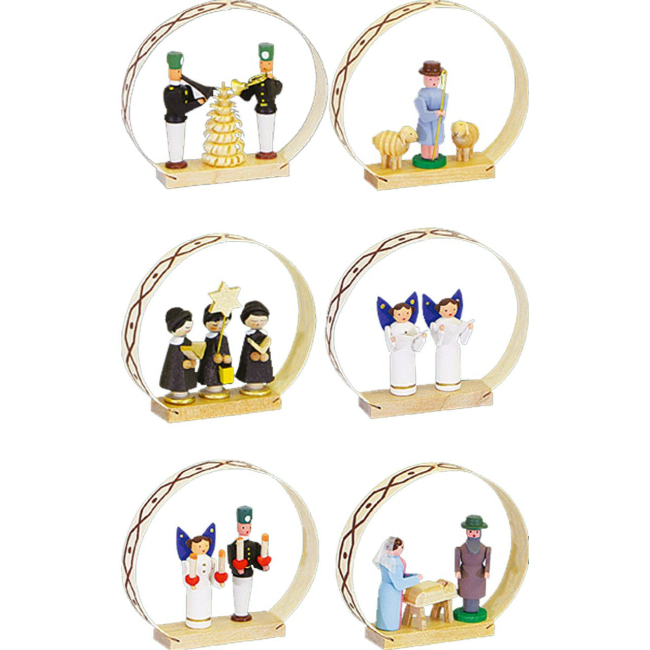 Set of 6 Warm and Vibrant Handcrafted Assorted Figures Richard Glaesser Ornaments, 3"